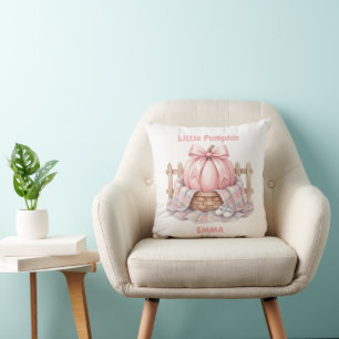 Custom Little Pumpkin Pinkoween Baby Watercolor Cushion