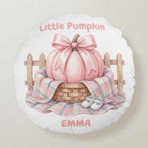 Custom Little Pumpkin Pinkoween Baby Watercolor Round Cushion