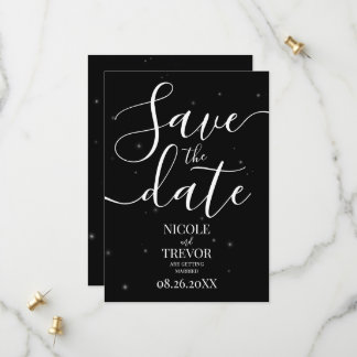 Custom Little Stars Minimalist Black Wedding Save The Date