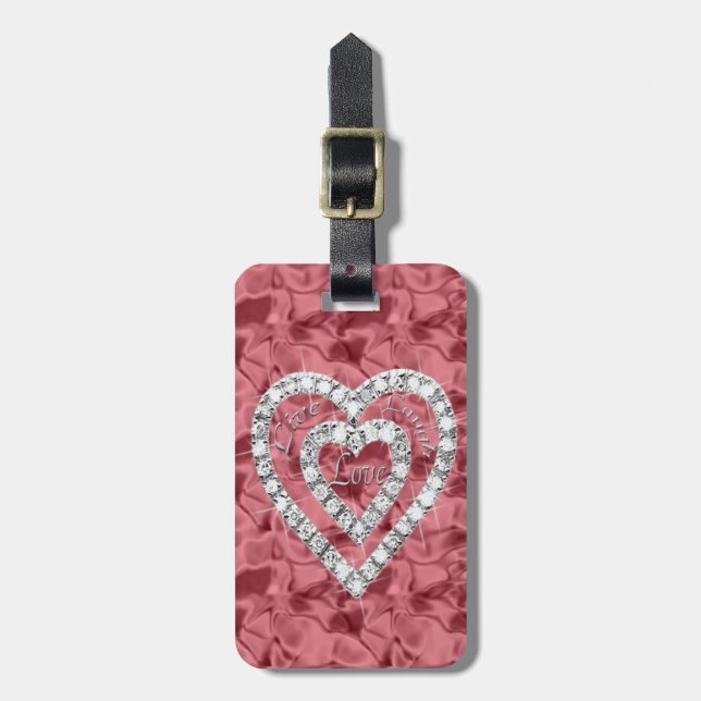 Custom Live Laugh Love Diamond Heart Luggage Tag (Front Vertical)