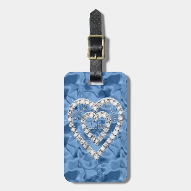 Custom Live Laugh Love Diamond Heart Luggage Tag (Front Vertical)