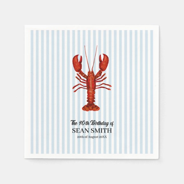 Custom Lobster Boil Nautical Blue Stripe Napkin (Front)