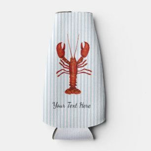 Custom Lobster Painting Coastal Blue Stripe Bottle Cooler