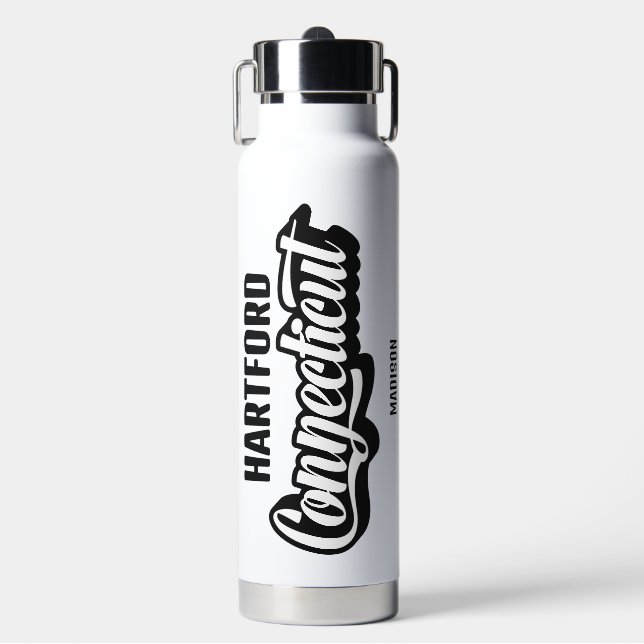 Custom Location & Name Connecticut Water Bottle (Front)