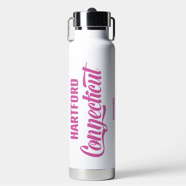 Custom Location & Name Connecticut Water Bottle (Front)