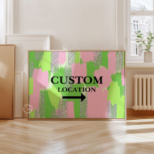 Custom Location Sign Preppy Dorm Decor Green/Pink
