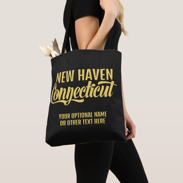 Custom Location & Text Connecticut Tote Bag (Close Up)