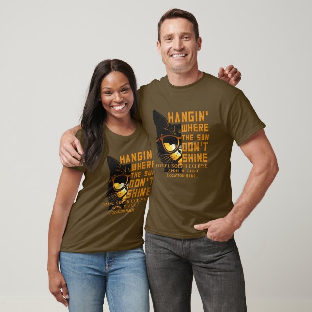 Custom Location Total Solar Eclipse 2024 Cat T-Shirt (Unisex)