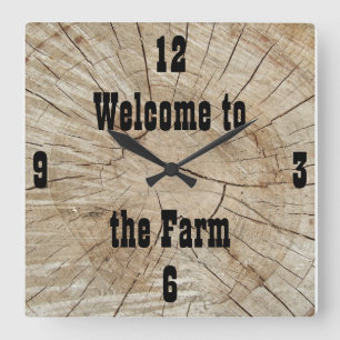 Custom, Log Cabin, Country, Farm Square Wall Clock