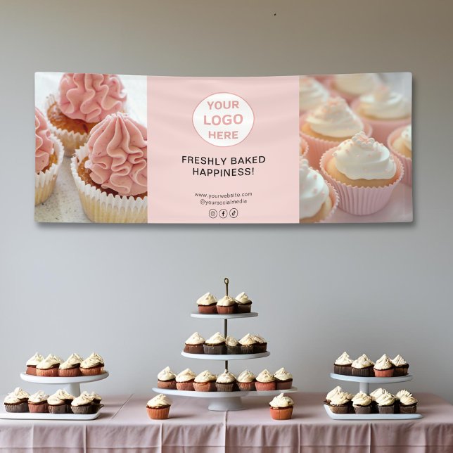 Custom Logo 2 Photos Blush Pink Bakery Business Banner (Custom Logo 2 Photos Blush Pink Bakery Business Banner)