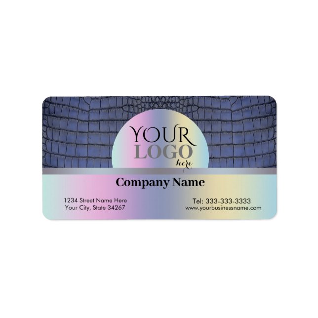 Custom Logo and Company Name Cobalt Alligator Skin Label (Front)