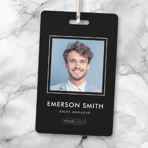 Custom logo and photo black employee name title id badge