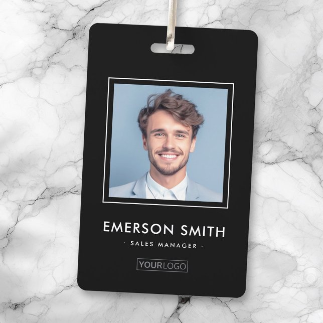 Custom logo and photo black employee name title id badge (Creator Uploaded)