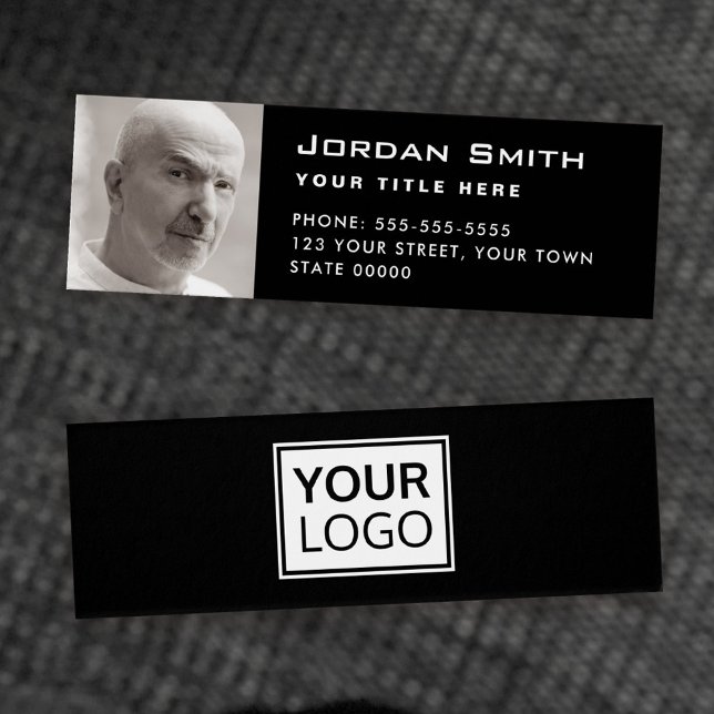 Custom logo and photo black Mini Business Card (Creator Uploaded)