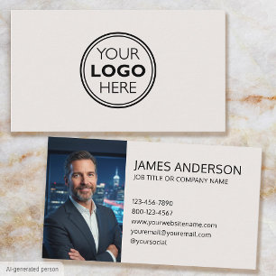 Custom Logo and Photo Minimalist Off-white Modern Business Card