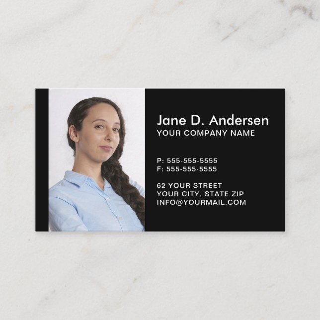 Custom logo and photo modern professional black business card (Front)