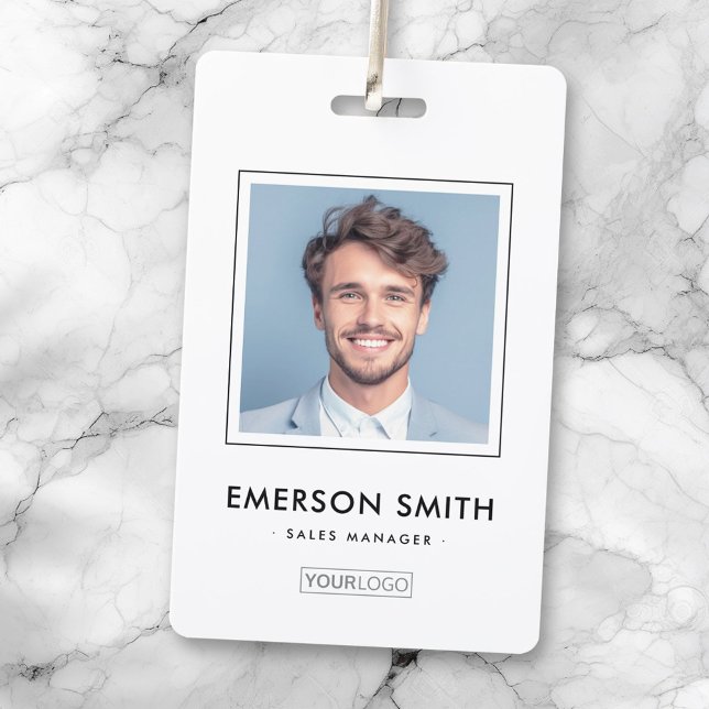 Custom logo and photo white employee name title id ID badge (Creator Uploaded)