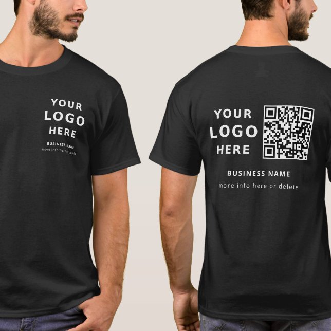 Custom Logo and QR Code Employee Modern Black T-Shirt (Creator Uploaded)