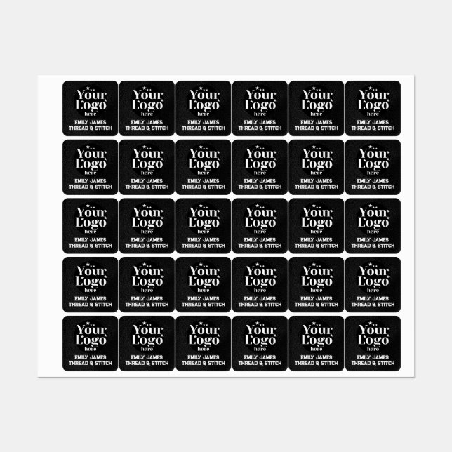➤ Custom Logo and Text Black Fabric Clothing Label (Sheet)