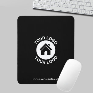 Custom Logo and Text Business Black Mousepad