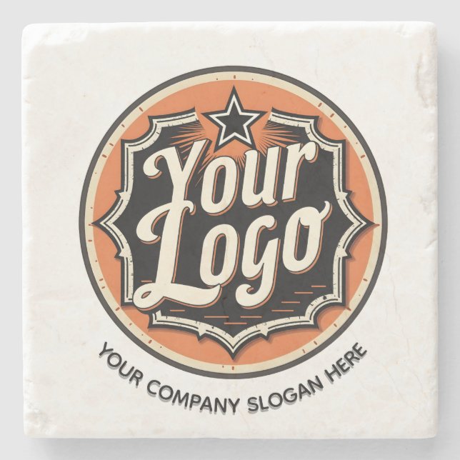 Custom Logo and Text Business Stone Coaster (Front)