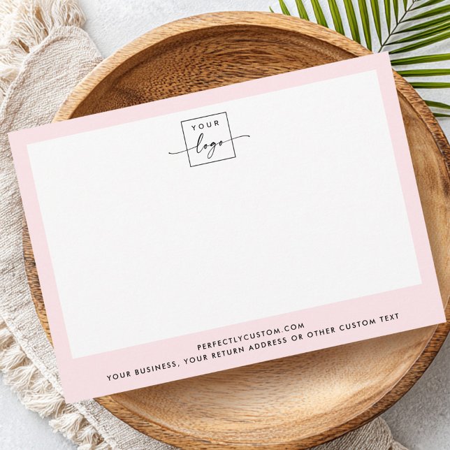 Custom logo and text light pink border modern card (Custom logo and text light pink border modern note card)