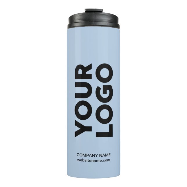 Custom Logo and Text on Light Blue Thermal Tumbler (Front)