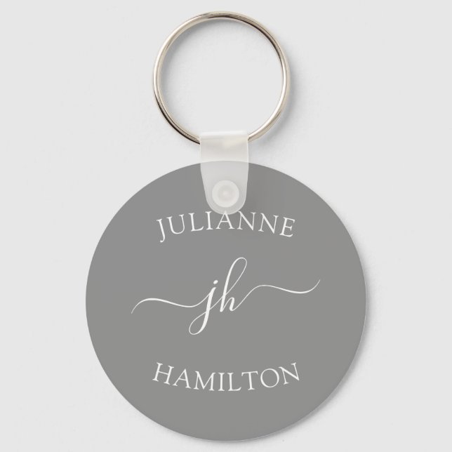 Custom Logo and Text Promotional Gray Key Ring (Front)