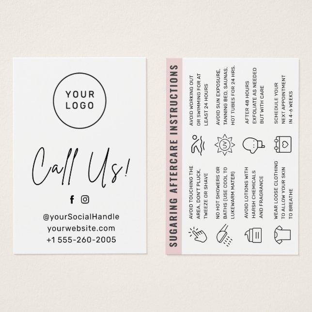 Custom Logo Any Colour Sugaring Wax Aftercare Card (Front & Back)