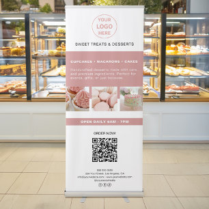 Custom Logo Bakery Business Pink White Retractable Banner