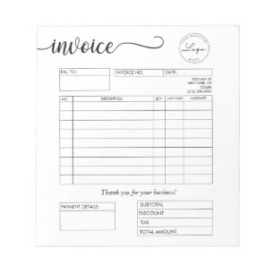 Custom Logo Bakery Invoice Small Business Notepad