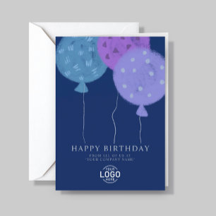 Custom Logo Balloons Business Blue Birthday Card
