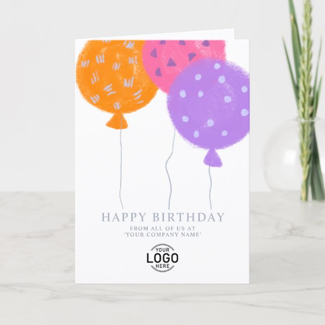 Custom Logo Balloons White Business Birthday Card (Front)