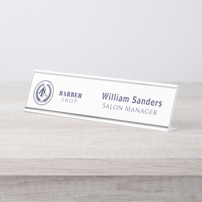 Custom logo barber shop elegant business manager desk name plate (Front)