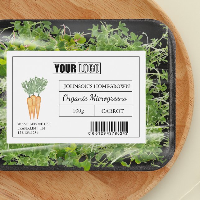 Custom Logo & Barcode Carrot Microgreens Food Label (Creator Uploaded)