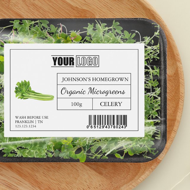 Custom Logo & Barcode Celery Microgreens Food Label (Creator Uploaded)