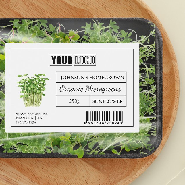 Custom Logo & Barcode Fresh Organic Microgreens Food Label (Creator Uploaded)