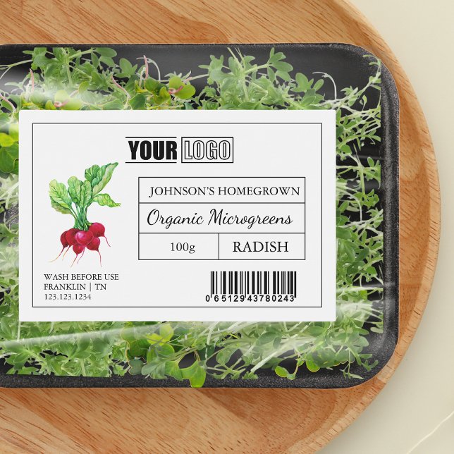 Custom Logo & Barcode Radish Microgreens Food Label (Creator Uploaded)