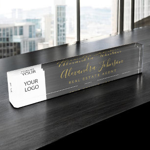 Custom Logo Black Gold Elegant Professional Nameplate
