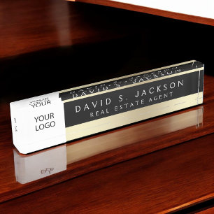 Custom Logo Black Gold Elegant Professional Nameplate