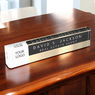 Custom Logo Black Gold Elegant Professional Nameplate