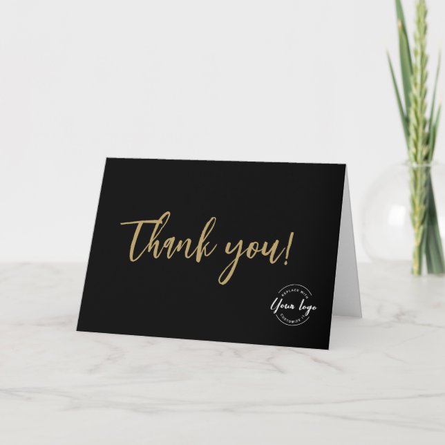 Custom Logo Black Gold Yellow Business Holiday Card (Front)