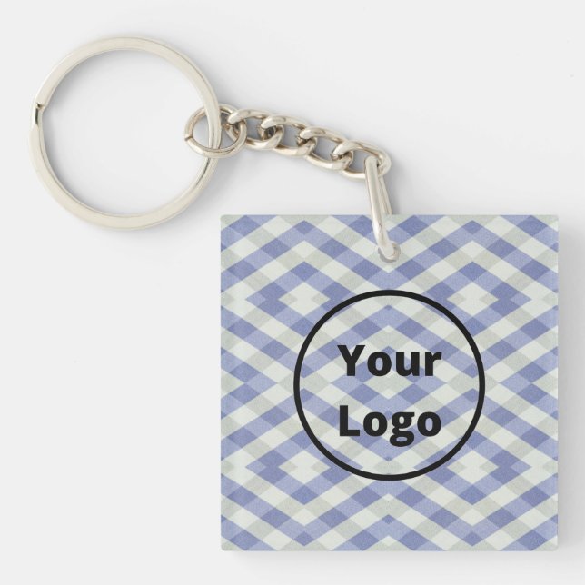 Custom logo blue and white geometric print key ring (Front)