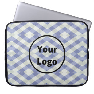 Custom logo blue and white geometric print laptop sleeve