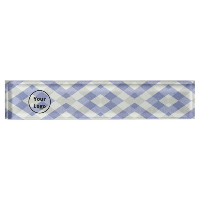 Custom logo blue and white geometric print nameplate (Front)