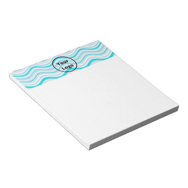 Custom logo blue and white wavy stripes notepad (Angled)