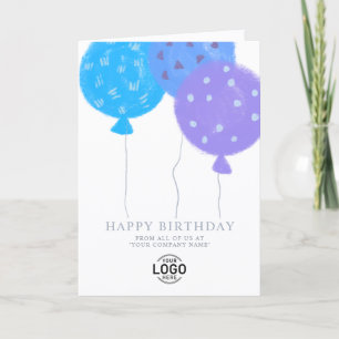 Custom Logo Blue Balloons Business Birthday Card