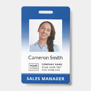 Custom logo blue gradient employee name title id badge