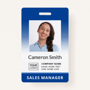 Custom logo blue gradient employee name title id ID badge
