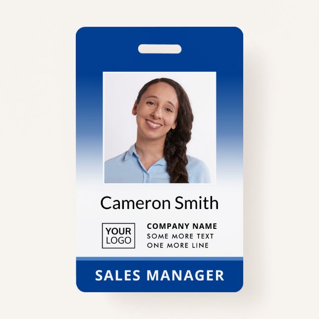 Custom logo blue gradient employee name title id ID badge (Front)